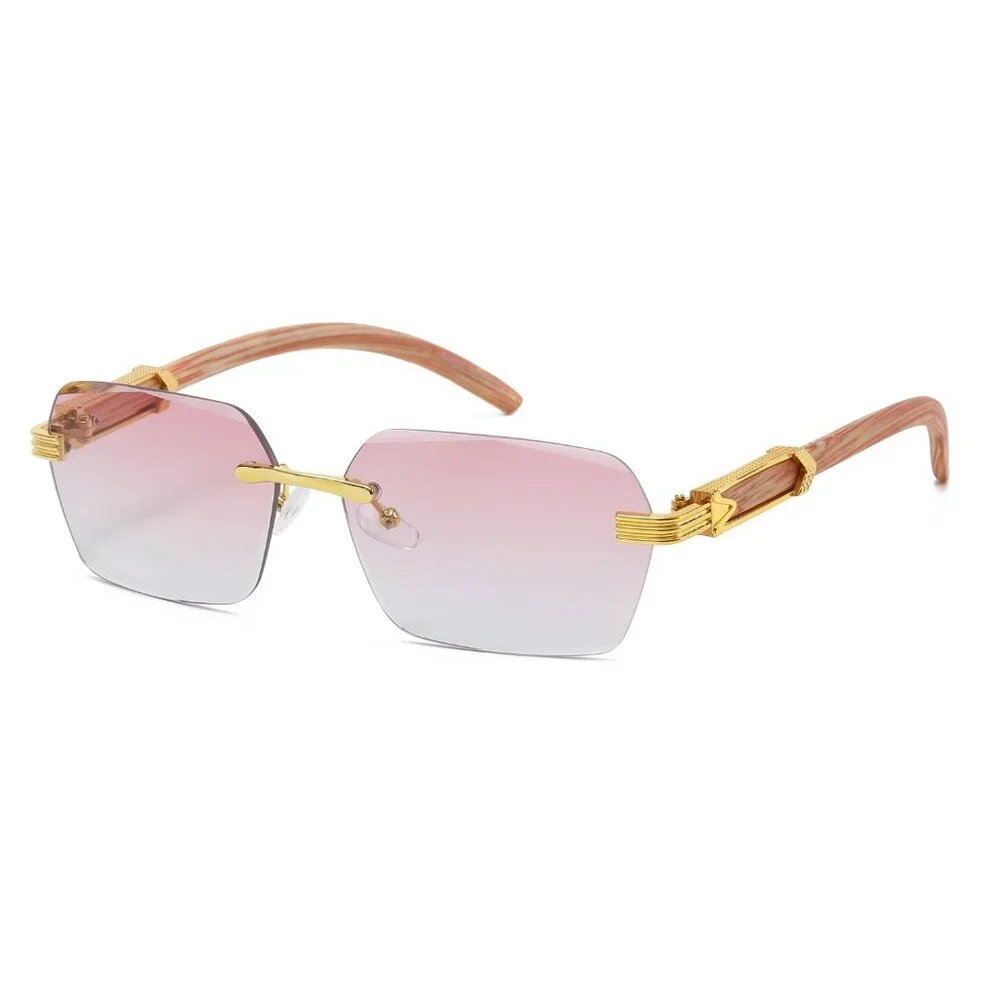 Men Women Hip Hop Sunglasses Square Rimless Pink Blue Lens Diamond Cut Migos New